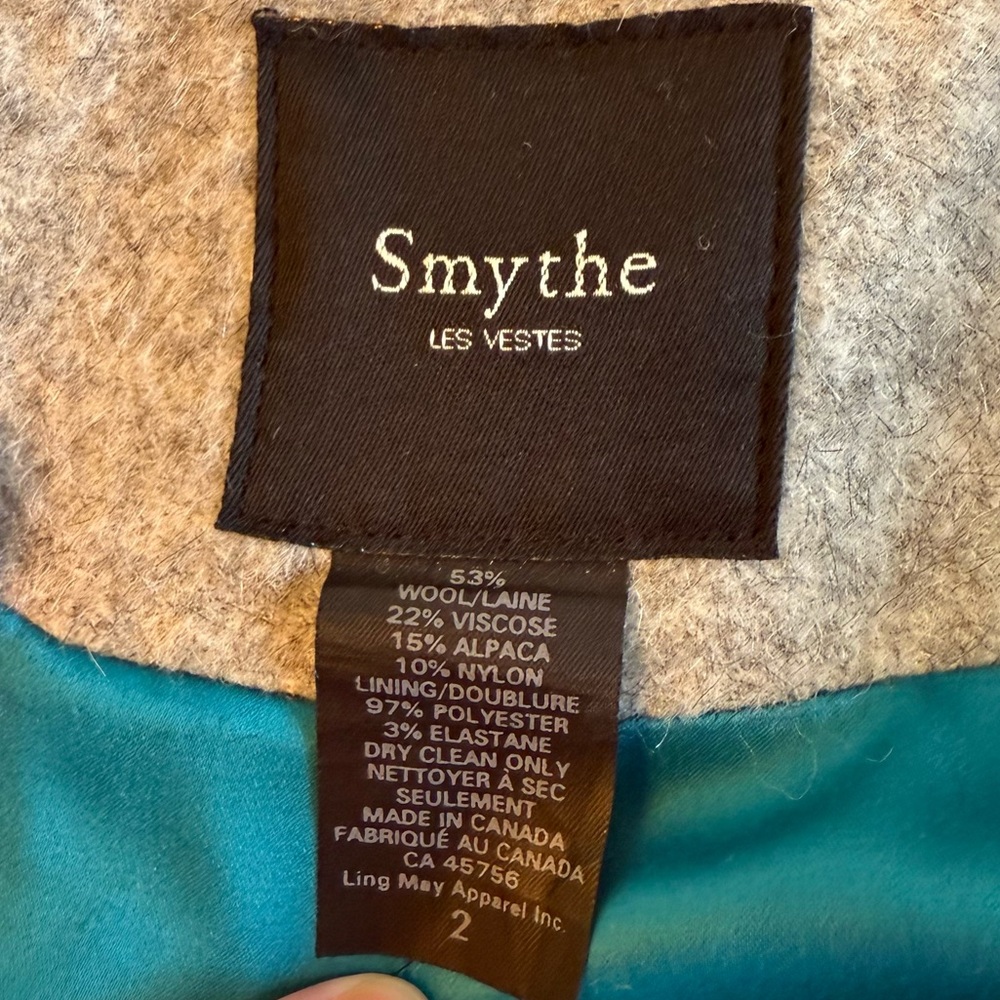 Smythe Les Vestes Wool Alpaca Blend Pea Coat Blazer Grey Blue 2 - Picture 9 of 12